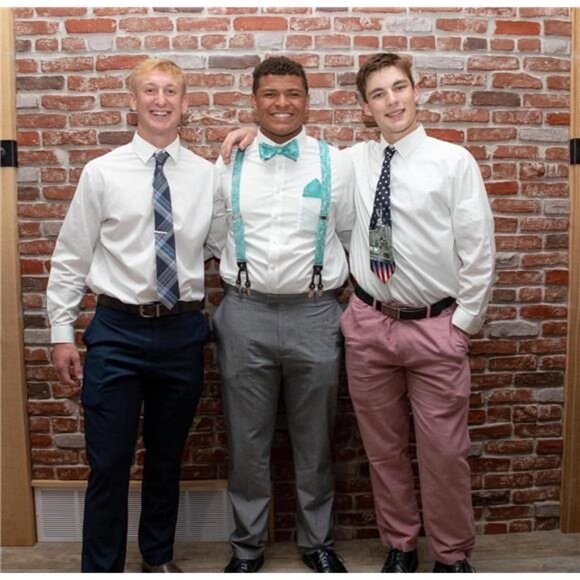 Paisley Suspenders and Self Tied Bow Tie for Men with Pocket Square Set - Picture 6 of 7